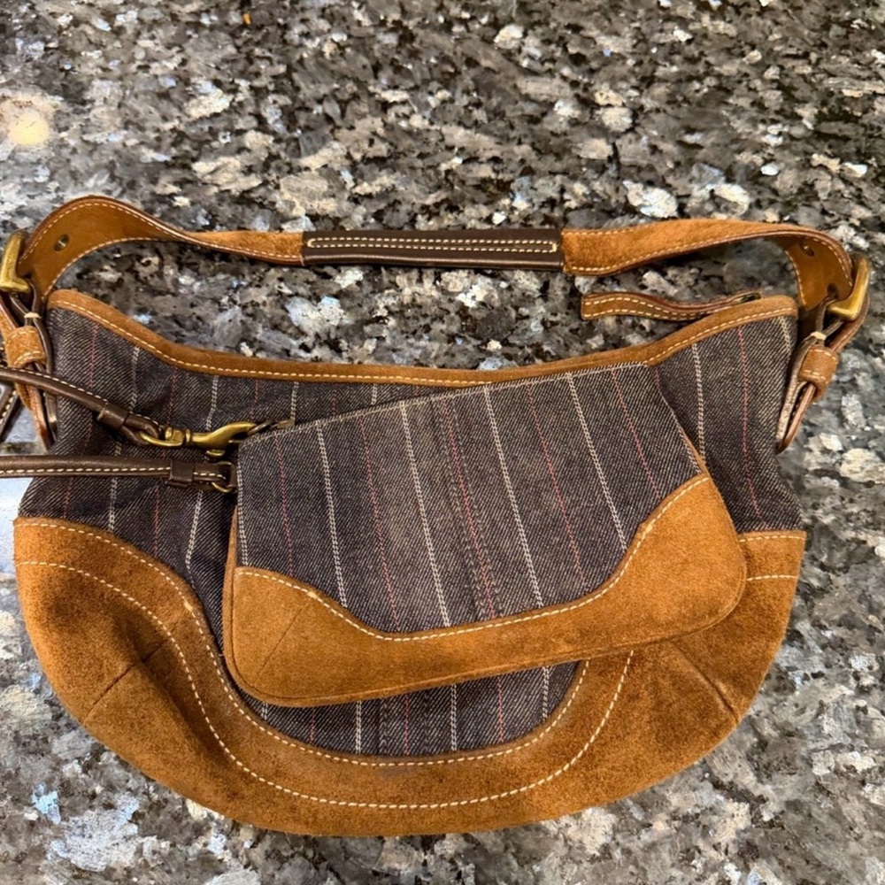 Vintage Coach dark denim & Tan suede Women's Bag set